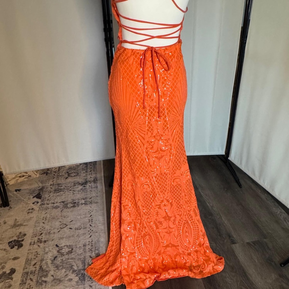 Orange Sequin Prom Dress - Picture 4 of 4